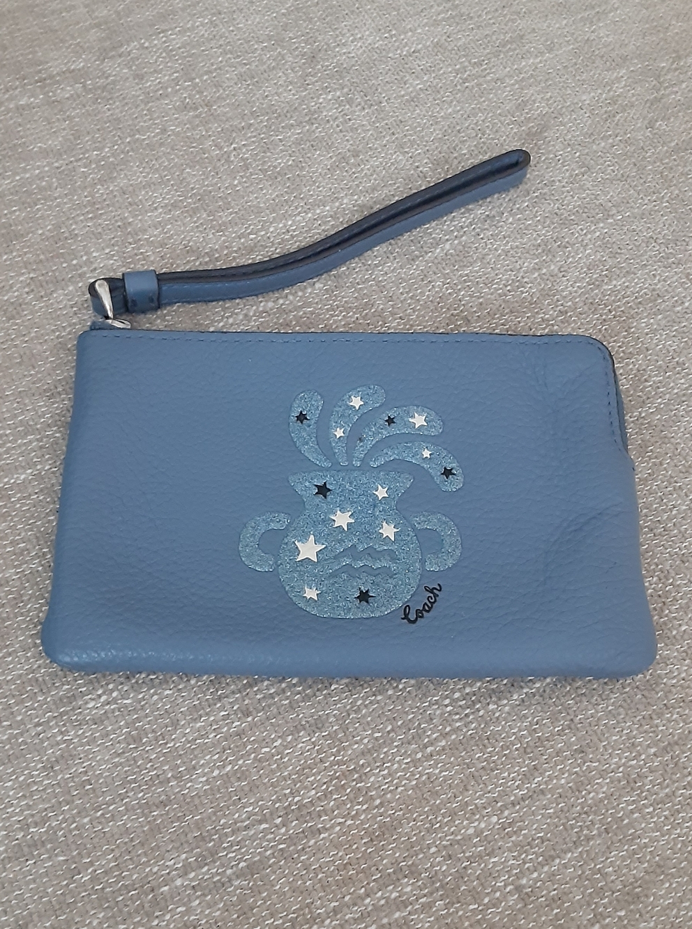 Coach Aquarius Zodiac Sing Corners Zip Wristlet